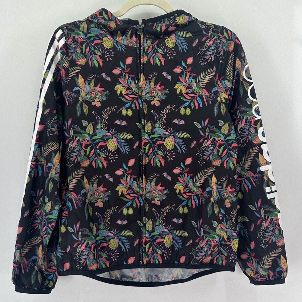 Adidas Neo Black Floral Hooded Zip Up Windbreaker Jacket Large